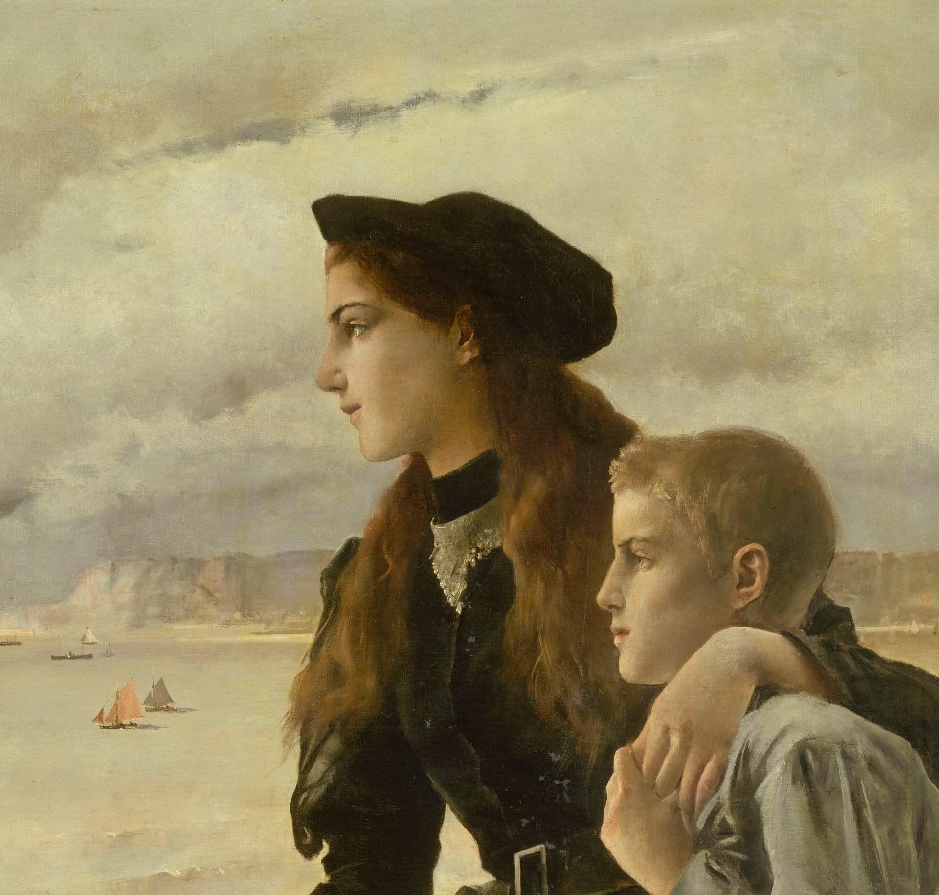 Via Musée d'Orsay 'Brother and Sister by the Sea at Honfleur' by Alfred Stevens, 1891. Detail.