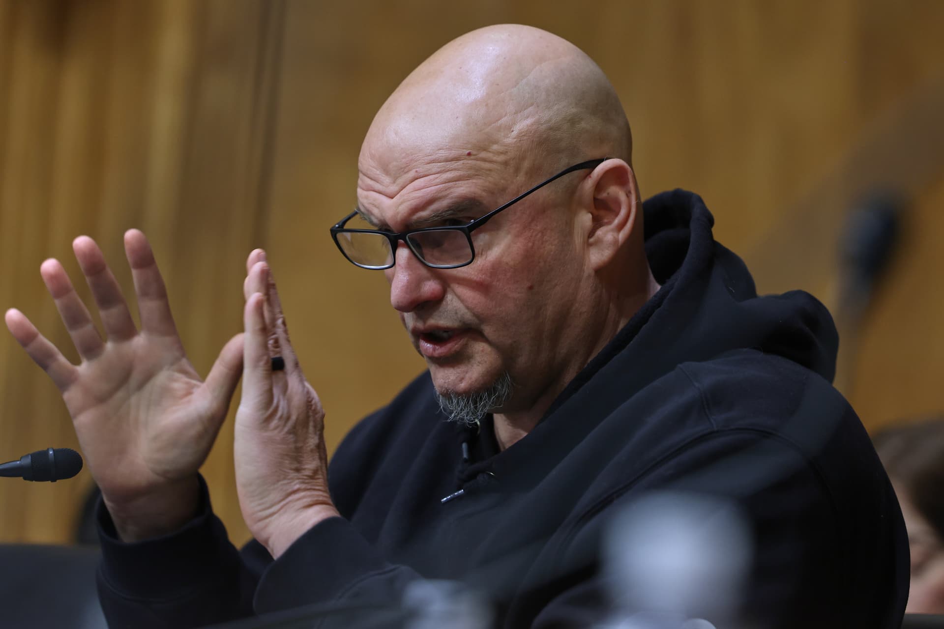 AP/Tom Brenner Senator John Fetterman speaks during a Senate Homeland Committee hearing on Capitol Hill, February 12, 2026.