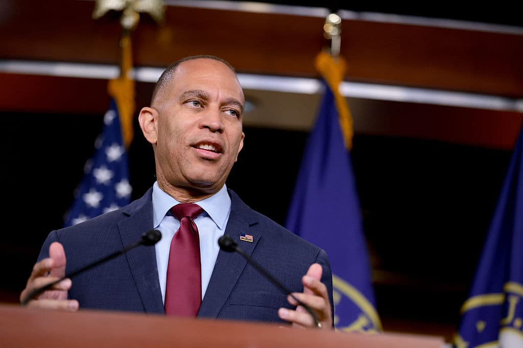 Anna Moneymaker/Getty Images House Minority Leader Hakeem Jeffries speaks during a news conference on July 23, 2026 at Washington, DC.
