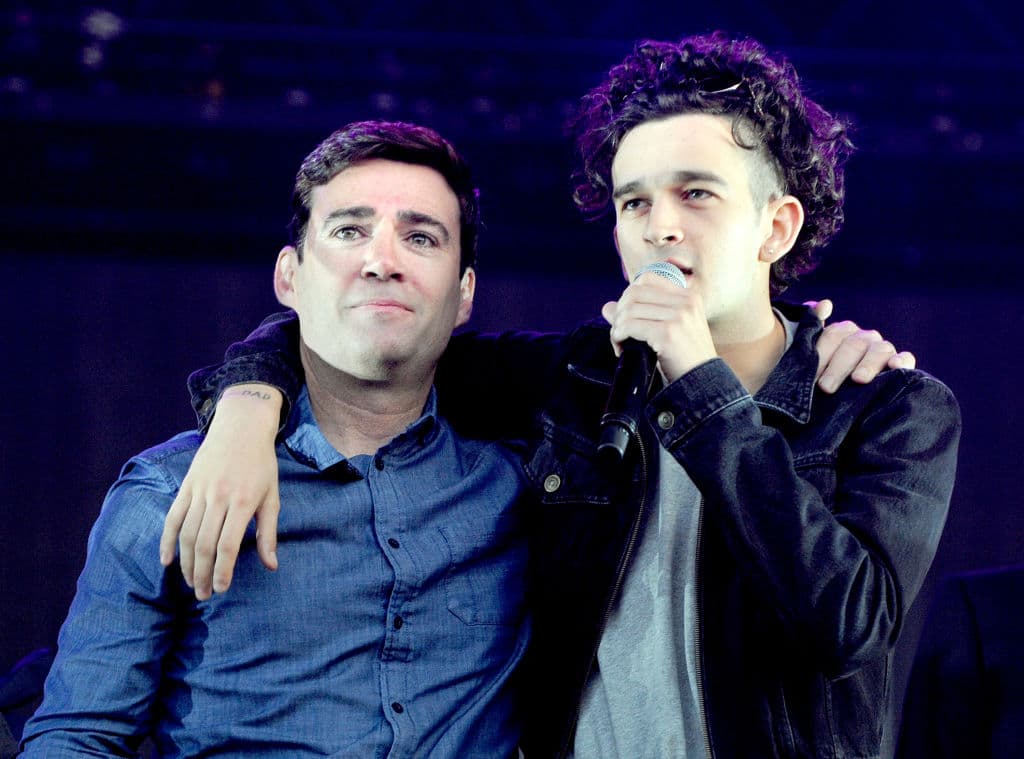 Shirlaine Forrest/WireImage via Getty Images Andy Burnham (left) with Matty Healy of the pop group 1975 at the Parklife Festival, Manchester in June 2017.
