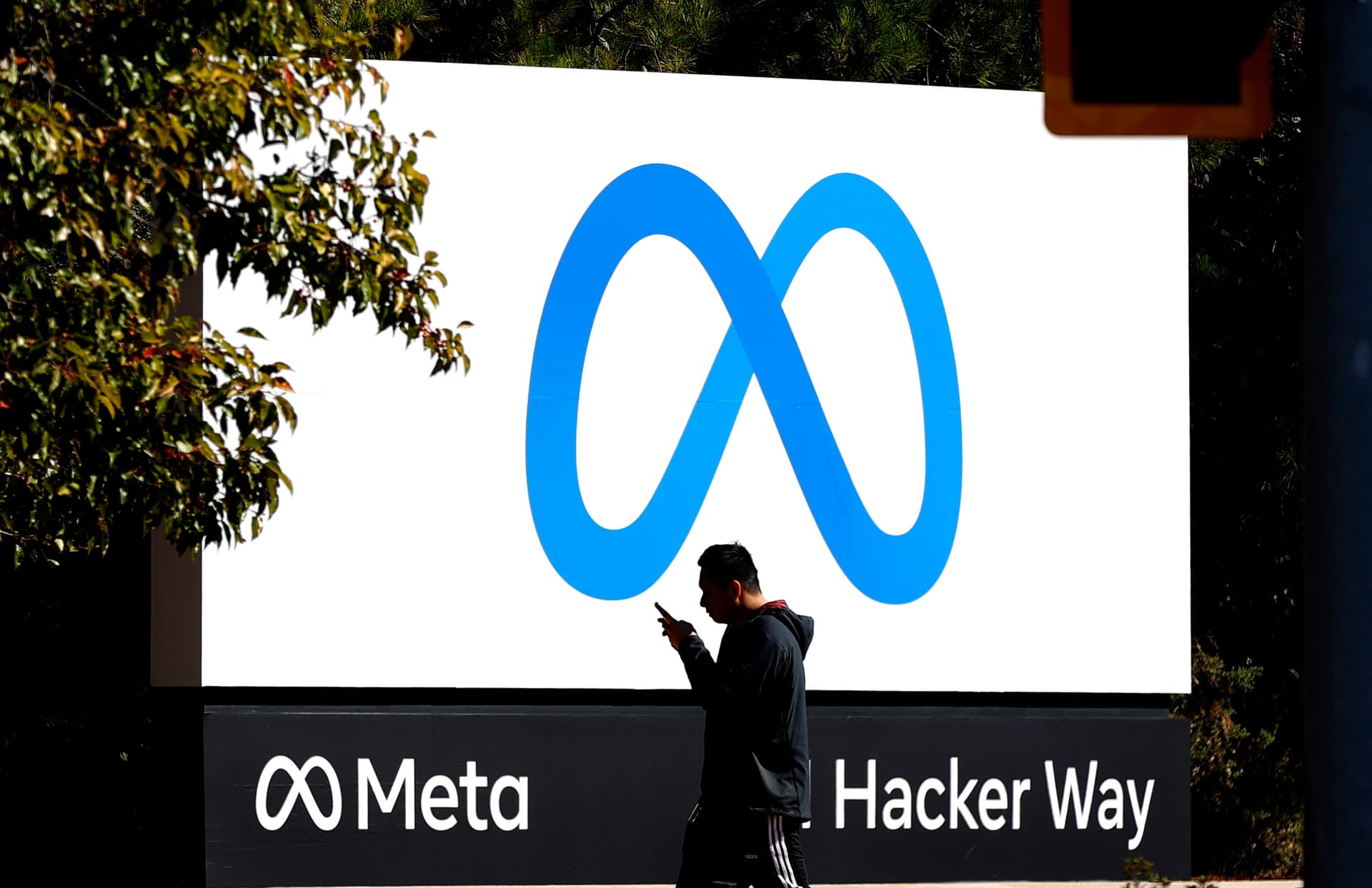 Justin Sullivan/Getty Images The Meta Platforms corporate sign is seen outside the company's global headquarters at 1 Hacker Way at Menlo Park, California on October 28, 2021.