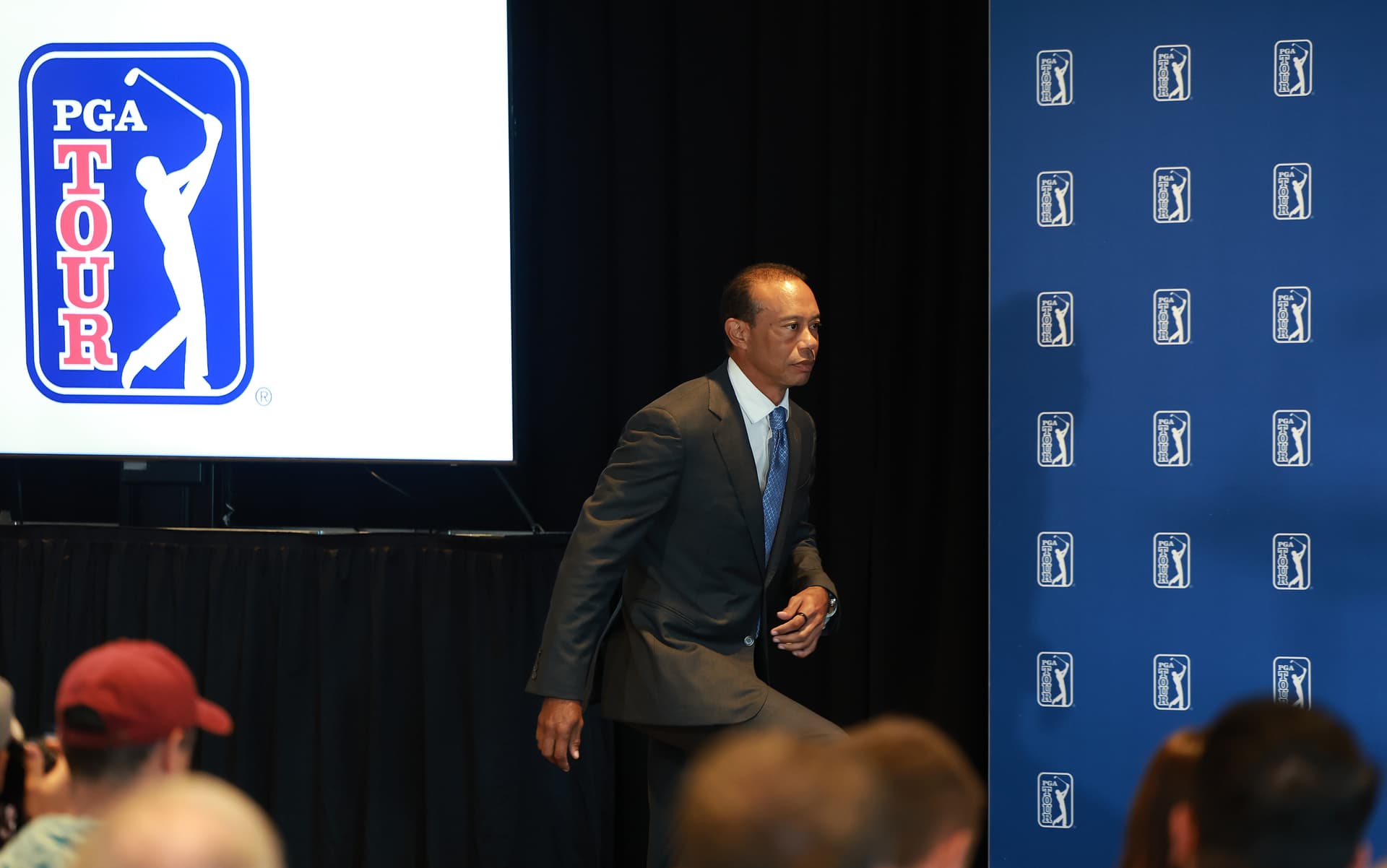 Andrew Redington/Getty Images Tiger Woods is pictured during a PGA Tour Press Conference prior to the Travelers Championship 2026 at TPC River Highlands on June 23, 2026 at Cromwell, Connecticut.