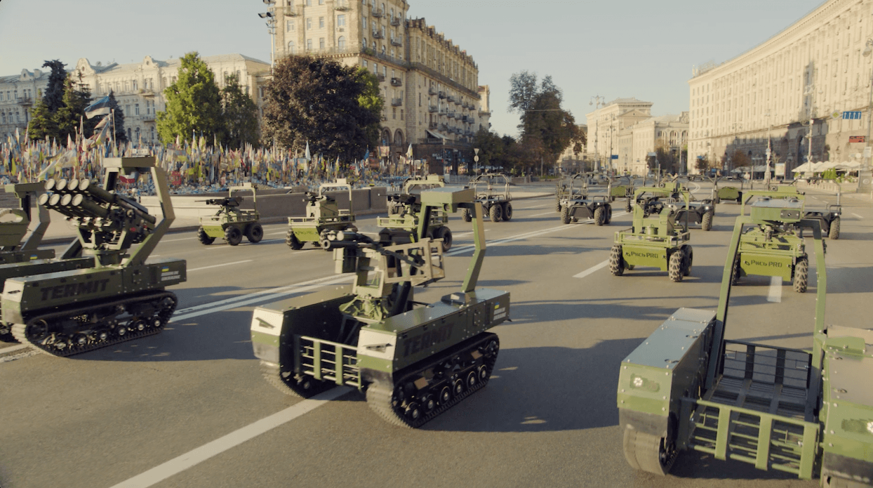 Via office of the president of Ukraine Drones on the march during Ukraine's Independence Day Parade at Kyiv, August 24, 2026.