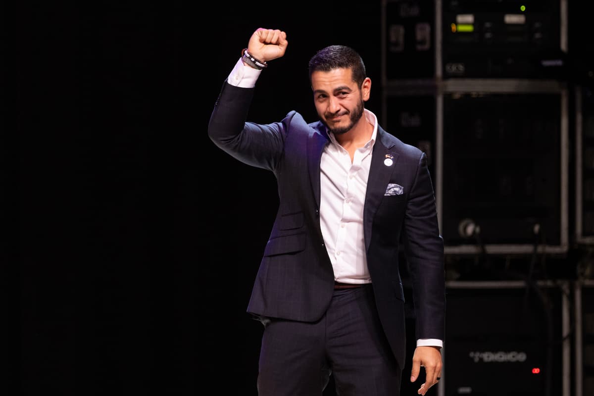 Scott Olson/Getty Images Dr. Abdul El-Sayed speaks to supporters at an election-night rally at the Majestic Theatre on August 4, 2026 at Detroit, Michigan.