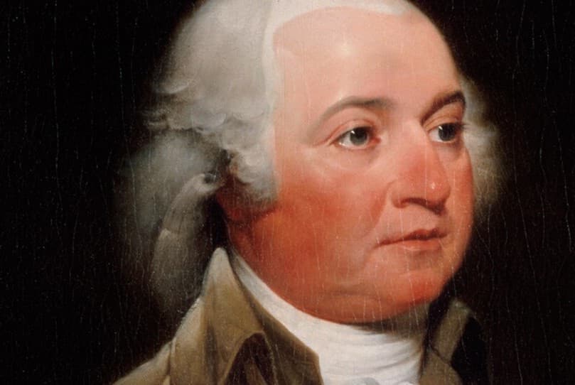 Wikimedia Commons America’s second president, John Adams, is depicted in a 1793 portrait by the artist John Trumbull, now hanging at the White House.