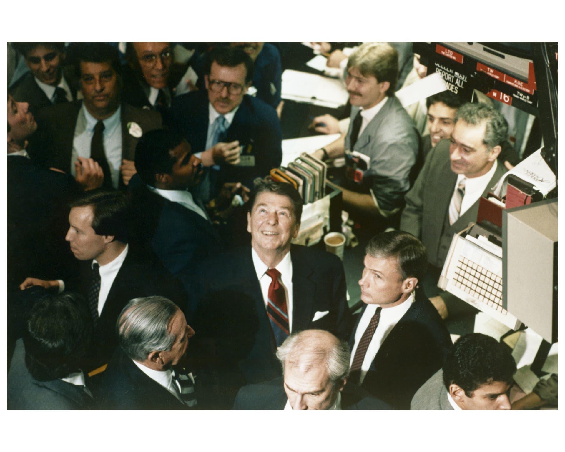 NYSE Ronald Reagan visiting the floor of the New York Stock Exchange in 1985.
