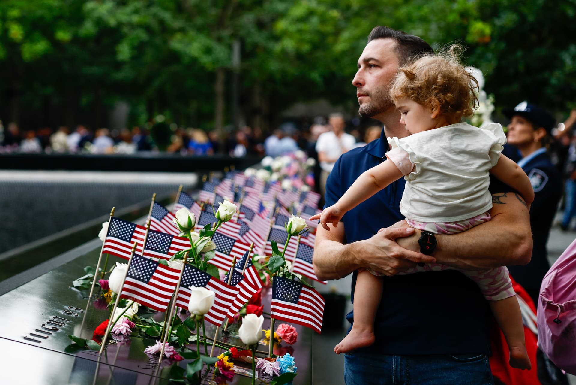 Jeenah Moon - Pool/Getty Images Matt Dunleavy and his daughter Ellie attend a ceremony to mark the 25th anniversary of the September 11th terrorist attacks at the National 9/11 Memorial & Museum at New York City on September 11, 2026.