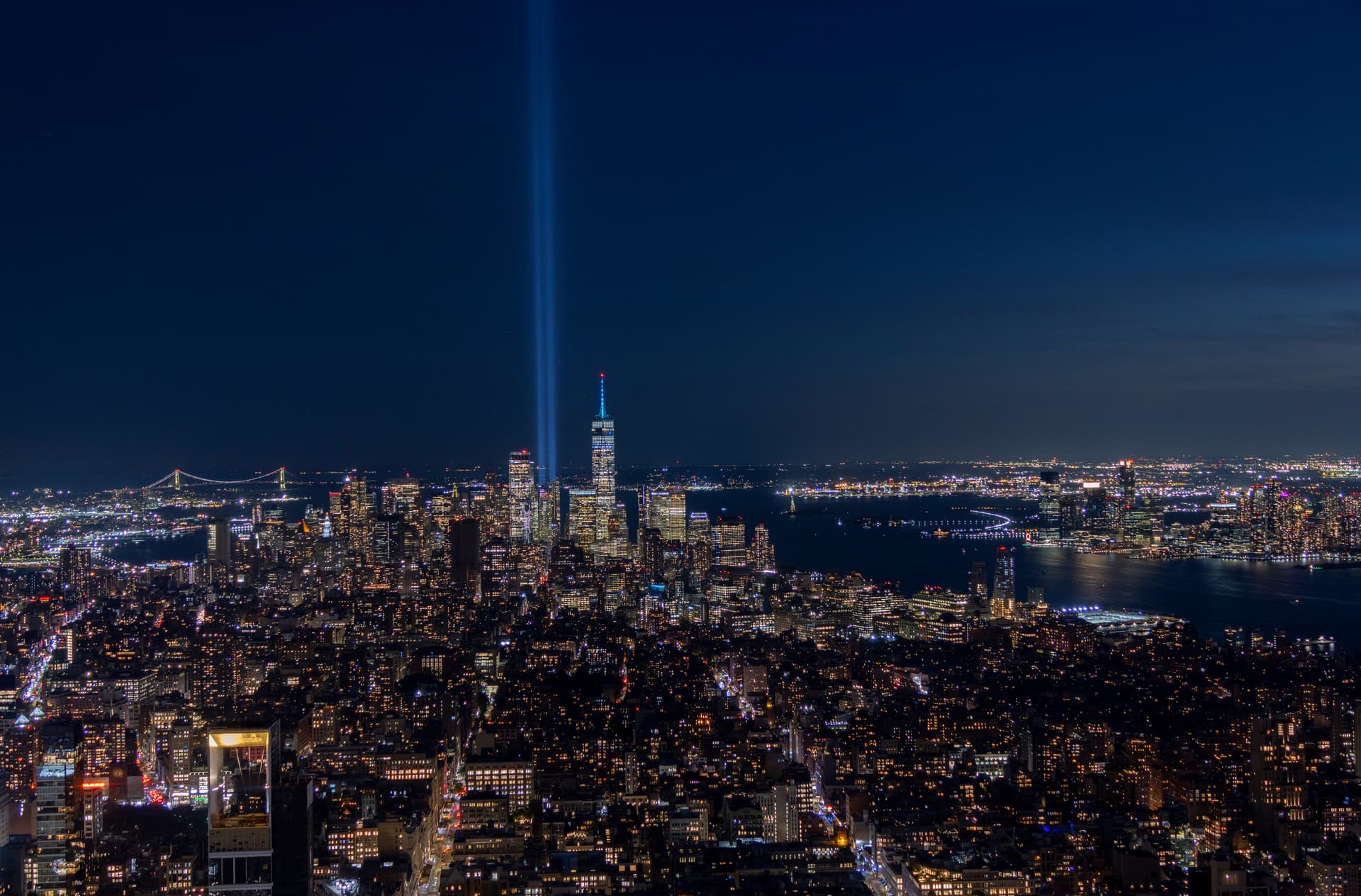 Gary Hershorn/Getty Images The skyline of lower Manhattan ahead of the 25th anniversary of the September 11 attack.
