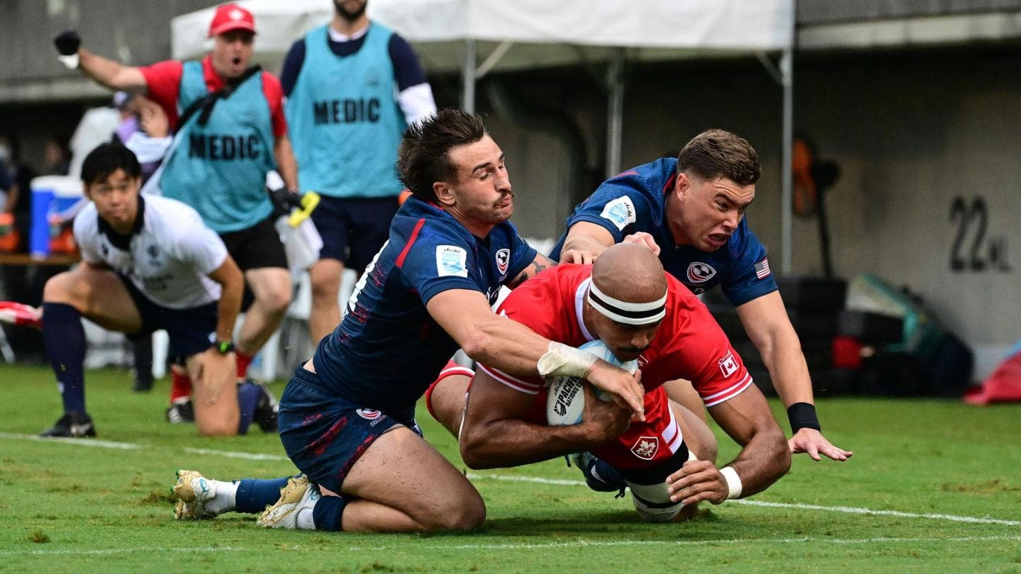 Atsushi Tomura for World Rugby via Getty Images.
USA play Canada in rugby.