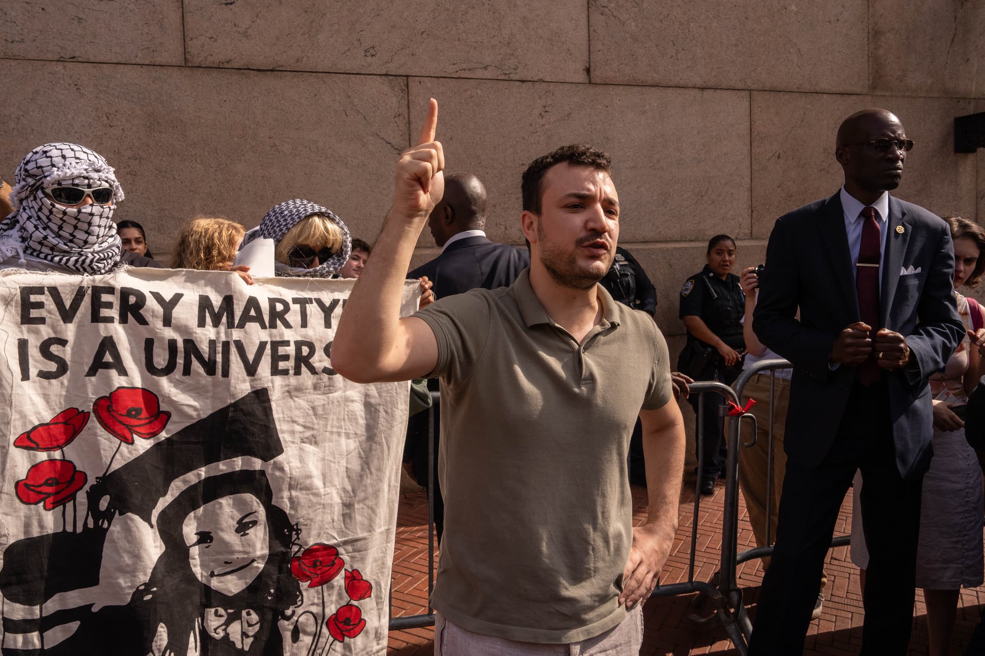 Adam Gray/Getty Images Mahmoud Khalil attends a vigil and protest for Palestine outside of Columbia University on October 7, 2025 in New York City.