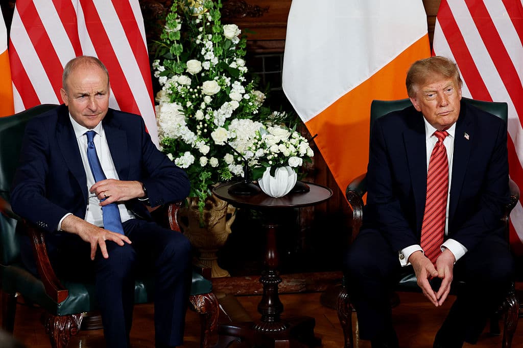 Anna Moneymaker/Getty Images Taoiseach Micheal Martin and President Trump attend a bilateral meeting at Farmleigh House on September 12, 2026 at Dublin, Ireland.