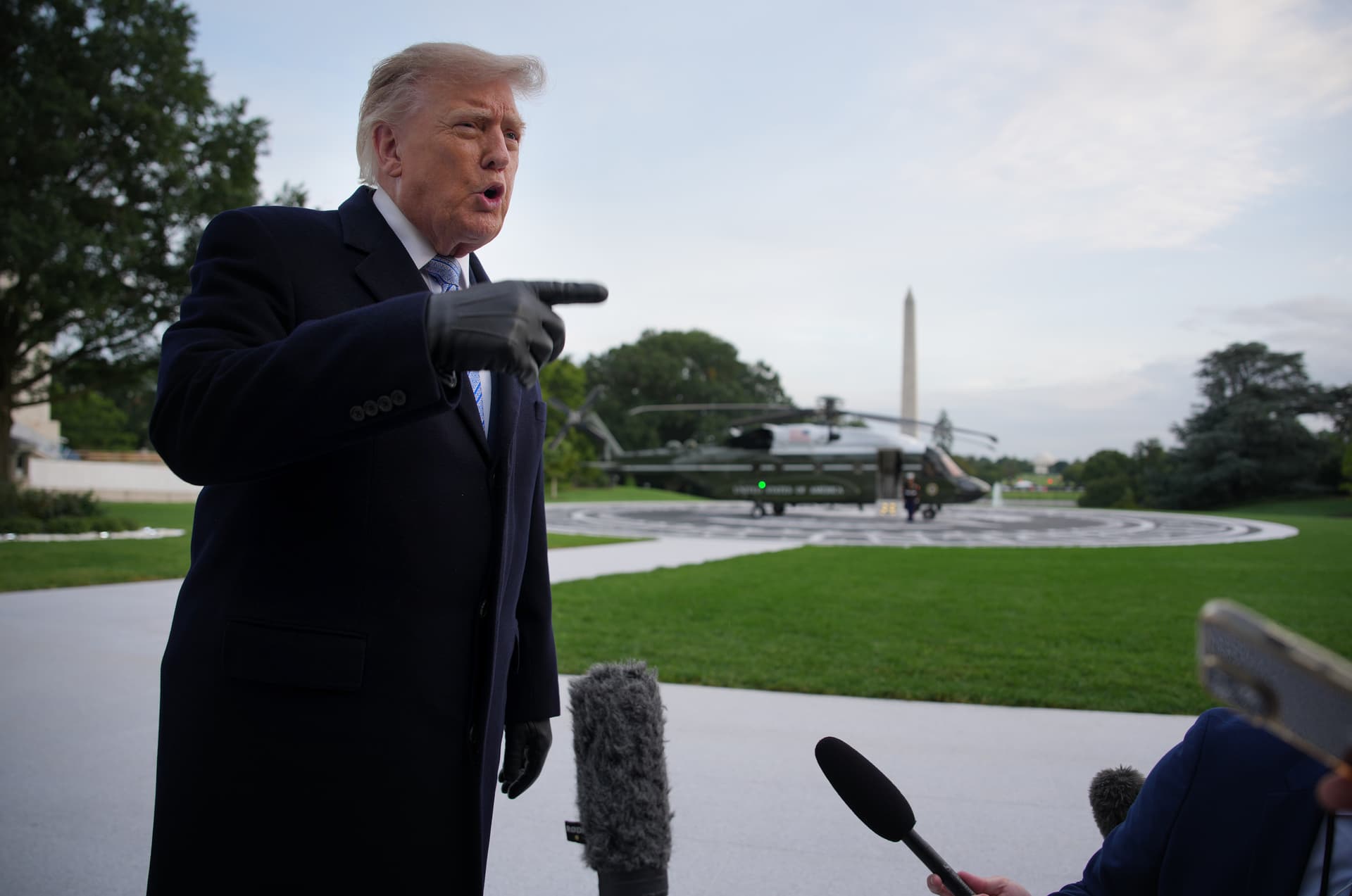 Andrew Harnik/Getty Images President Trump speaks to members of the media after returning to the White House on September 23, 2026.