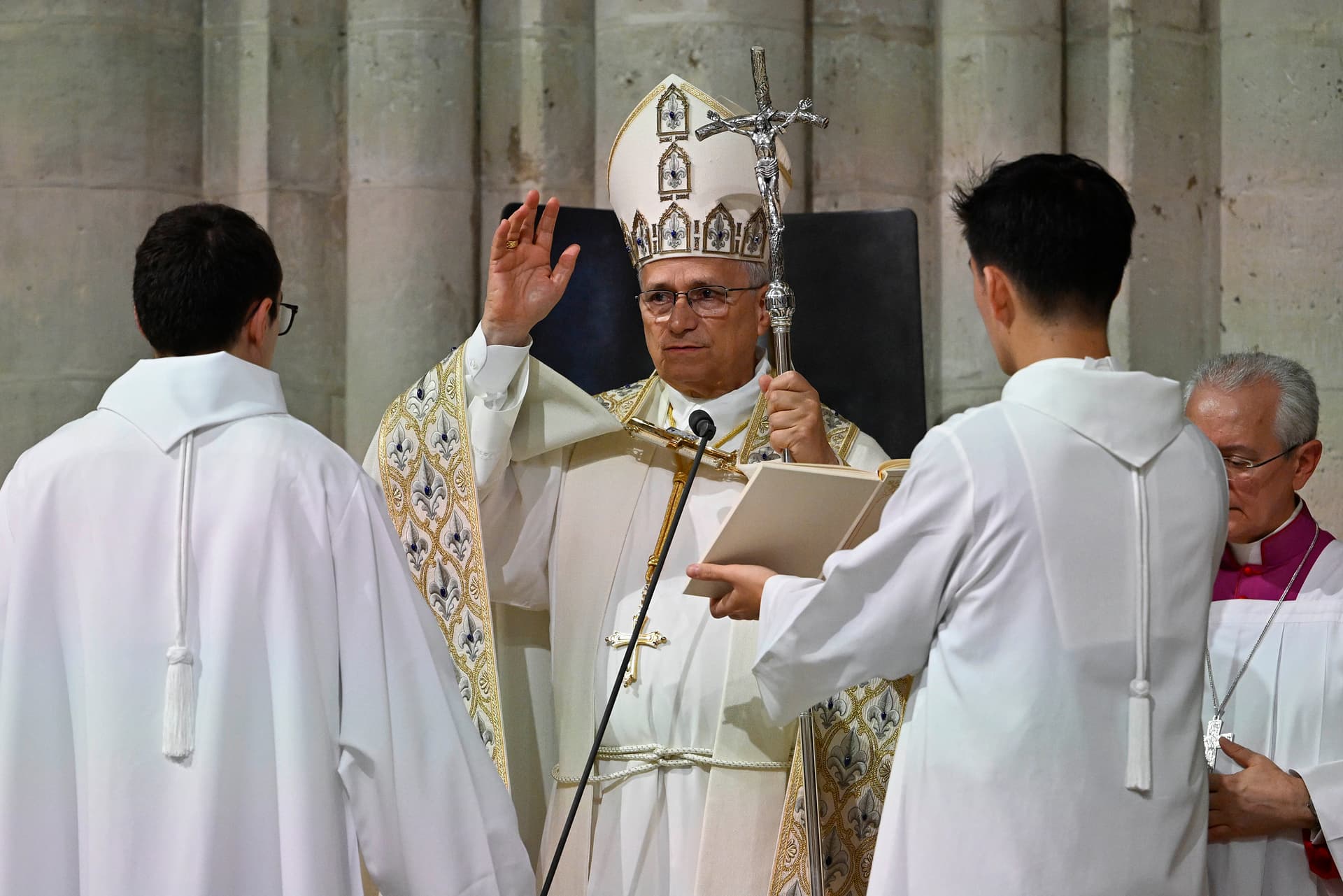 Vatican Media via Getty Images Pope Leo XIV presides at Celebration of Vespers with Bishops, Priests, Deacons, consecrated men and women, and Seminarians in Notre-Dame Cathedral on September 25, 2026 at Paris, France.