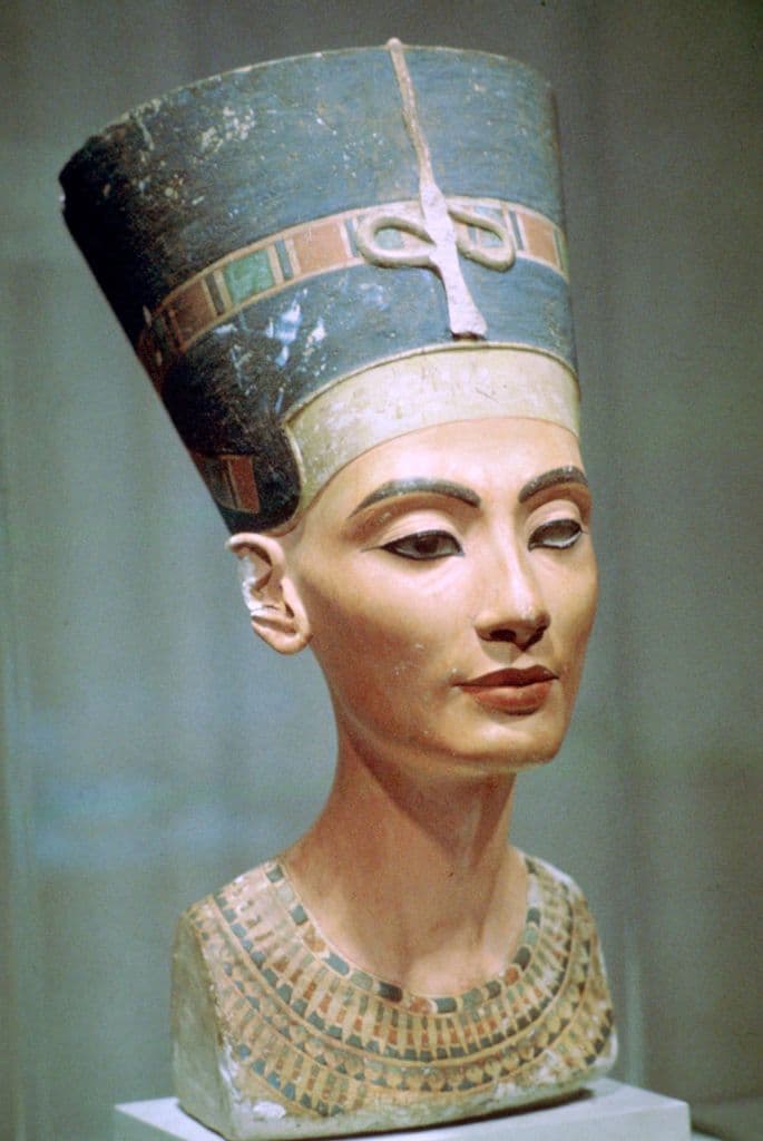 CM Dixon via Print Collector/Getty Images Limestone head of Queen Nefertiti, wife of Akhenaten, from El Amarna, Egypt. Now in the Egyptian Museum, Berlin.