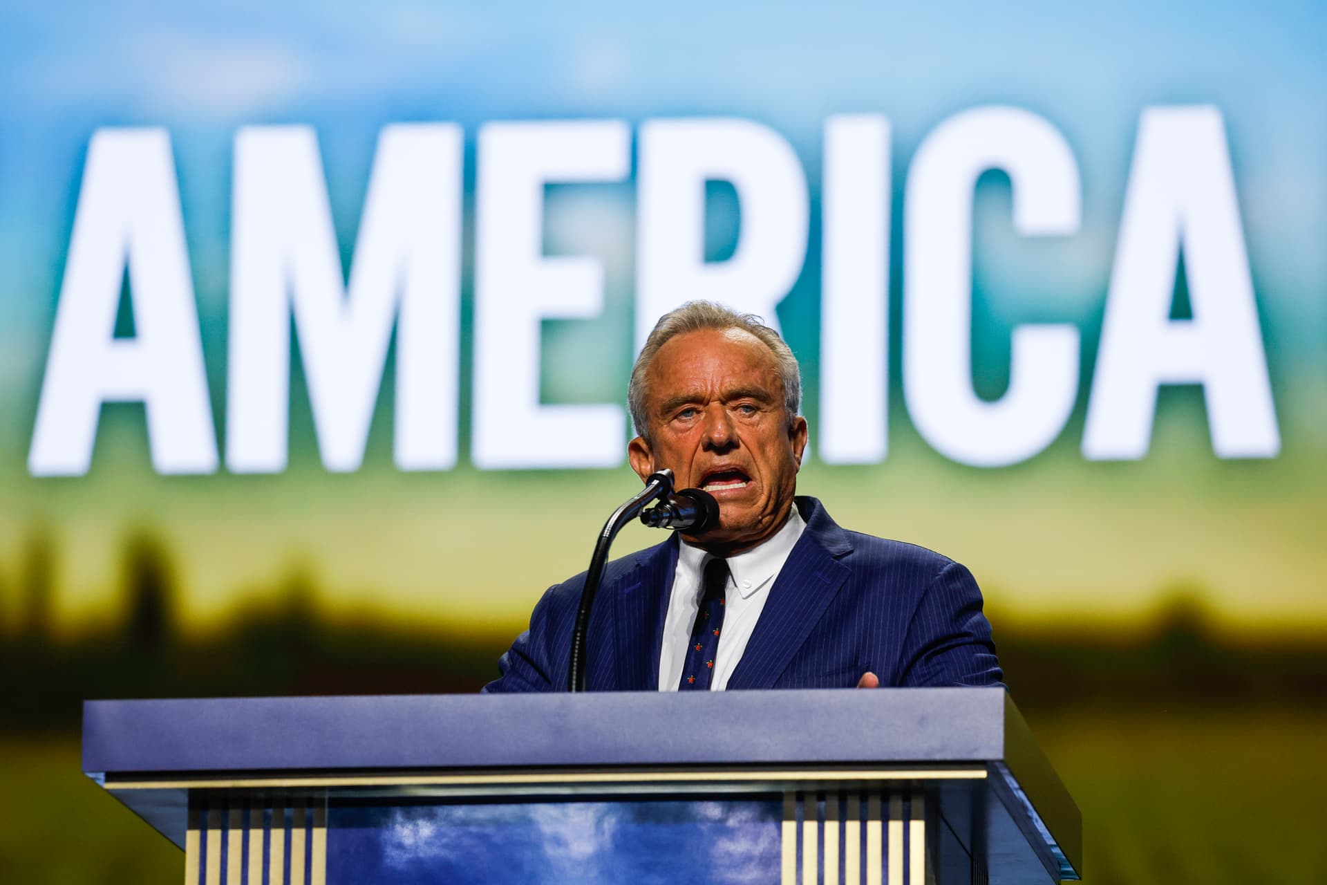 Justin Sullivan/Getty Images The Health and Human Services secretary, Robert F. Kennedy Jr., addresses the 2026 Republican National Convention at Dallas, Texas, on September 10, 2026.