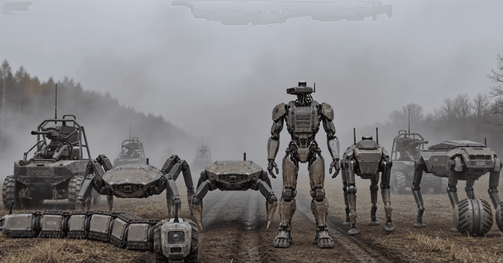 This AI-generated video depicts humanoid robots storming Russian positions. This AI-generated video depicts humanoid robots storming Russian positions.