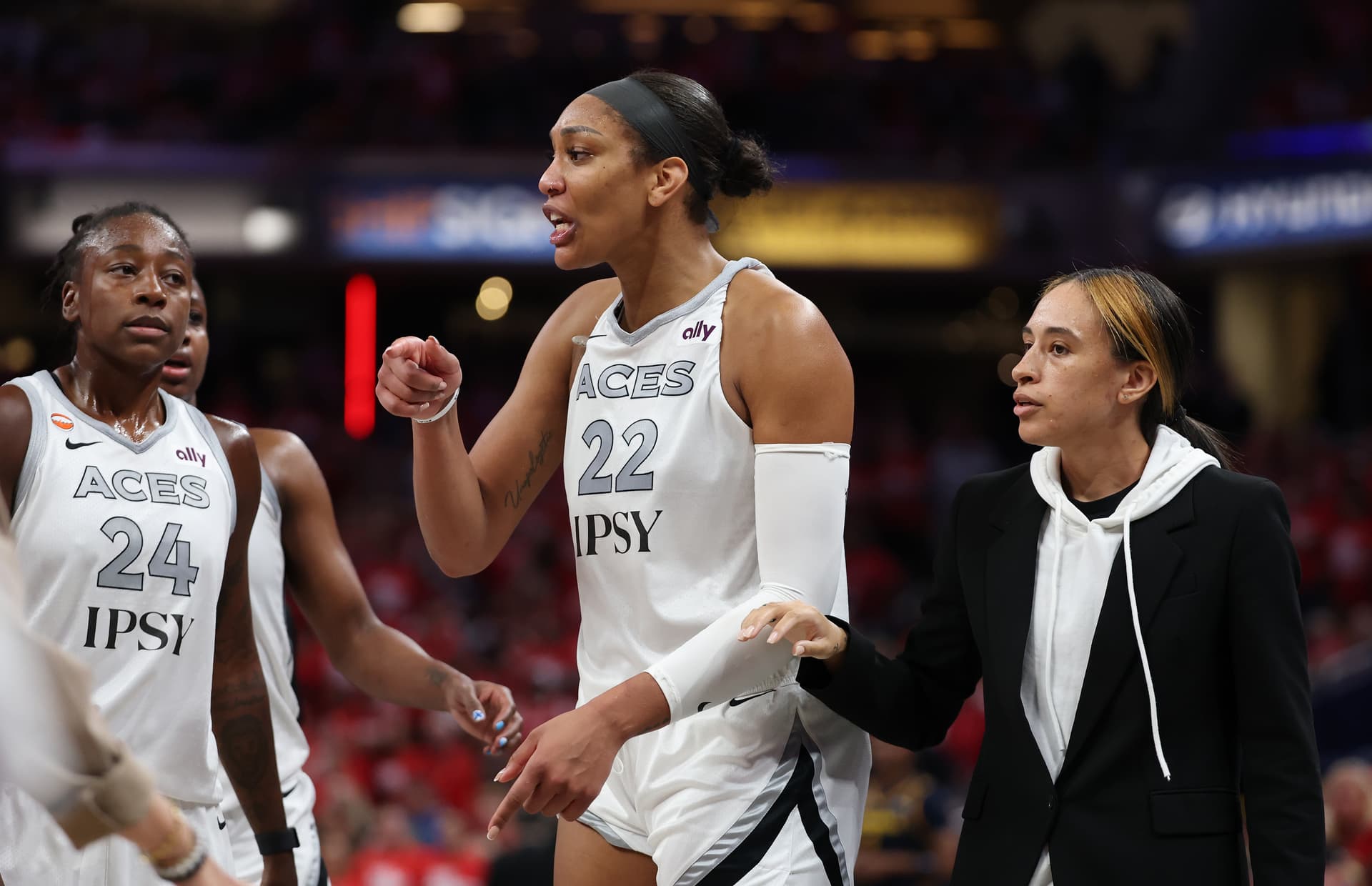Andy Lyons/Getty Images A'ja Wilson of the Las Vegas Aces is visibly upset after entering the stands to confront a fan during game two of the first round of the WNBA Playoffs against the Indiana Fever at Gainbridge Fieldhouse on September 29, 2026 at Indianapolis, Indiana.