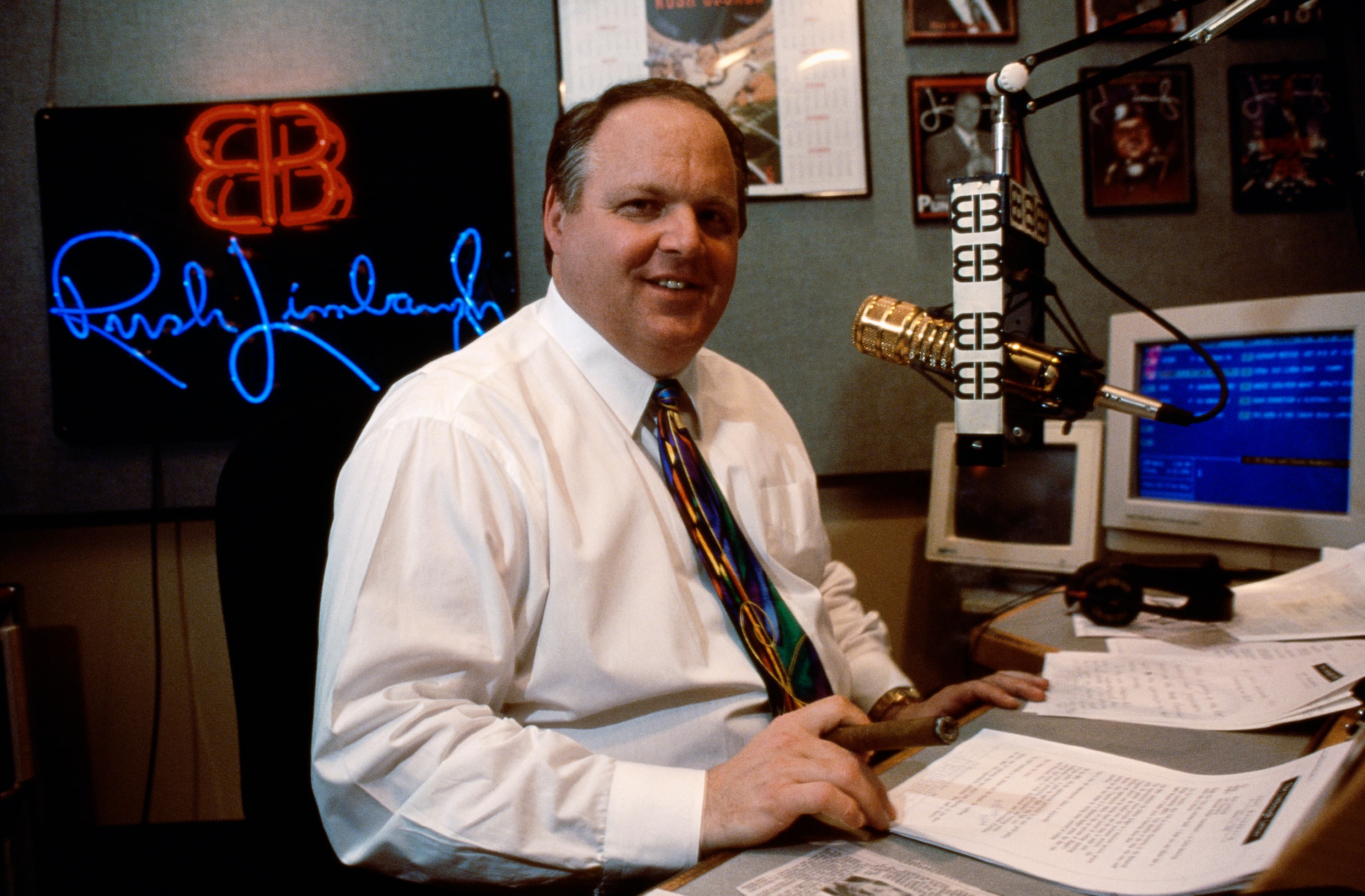 Rush Limbaugh in his studio, January 12, 1995. Rush Limbaugh in his studio, January 12, 1995.