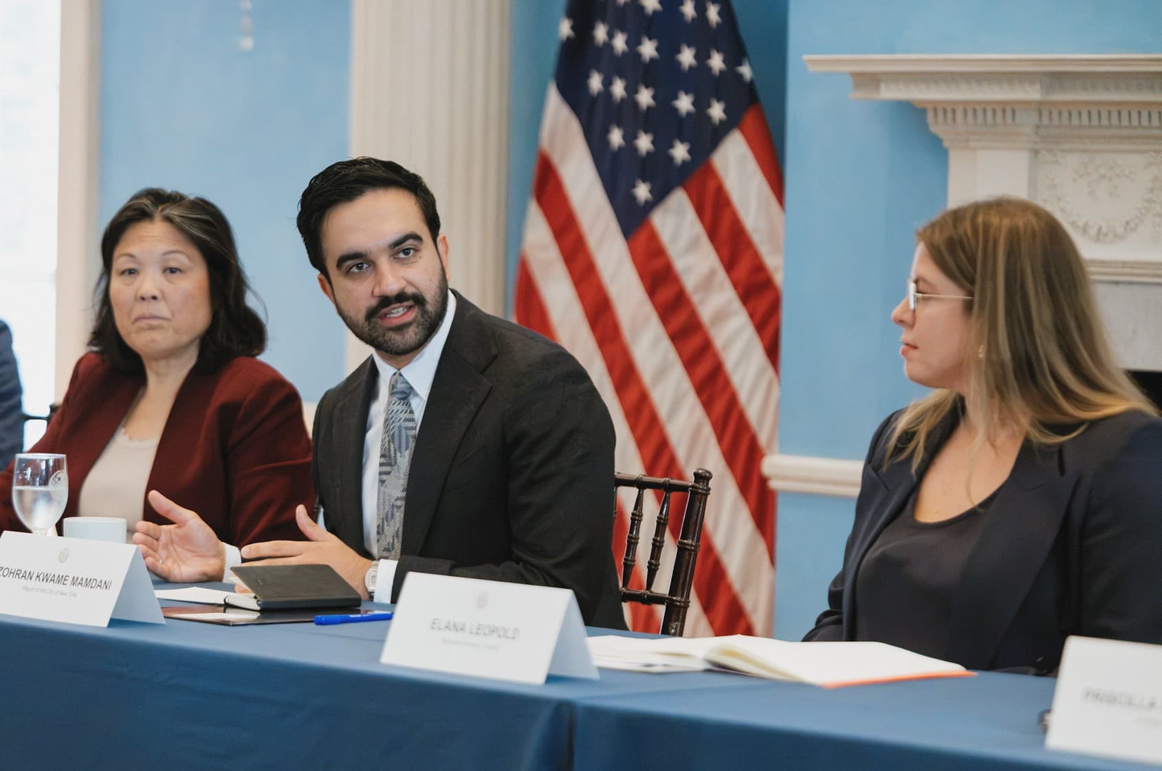 Kara McCurdy, Mayoral Photography Office Mayor Zohran Mamdani and the deputy mayor for economic justice, Julie Su, at Gracie Mansion, September 30, 2026.