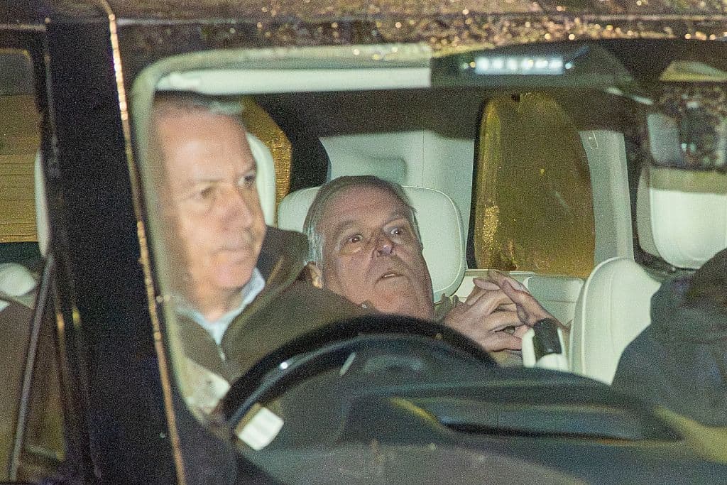 MEGA/GC Images Andrew Mountbatten-Windsor is seen being driven away from a police station following his arrest on suspicion of misconduct in a public office on February 19, 2026 at Aylsham, Norfolk, United Kingdom.