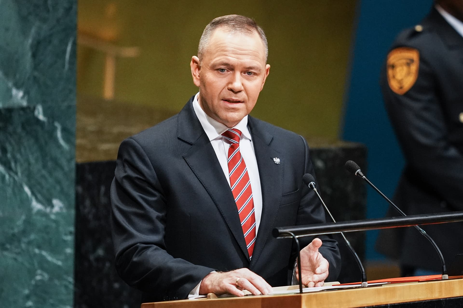 Ryan Murphy/Getty Images President of Poland Karol Nawrocki speaks during the 81st session of the United Nations (U.N.) General Assembly at U.N. Headquarters on September 23, 2026 at New York City.