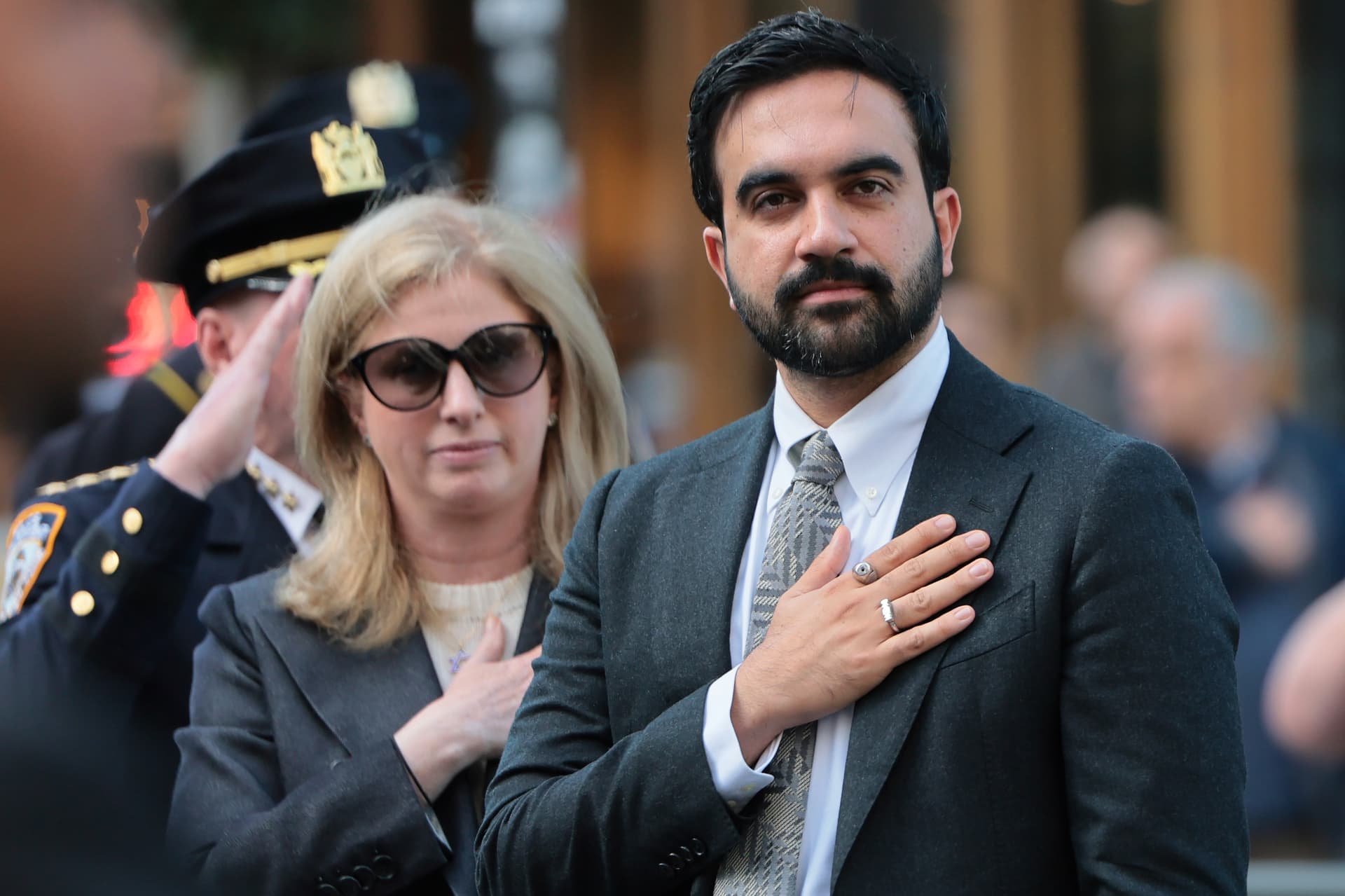 Michael M. Santiago/Getty Images. New York Police Commissioner Jessica Tisch and Mayor Zohran Mamdani attend a ceremony at the NYPD Memorial Wall on October 13, 2026 in New York City.