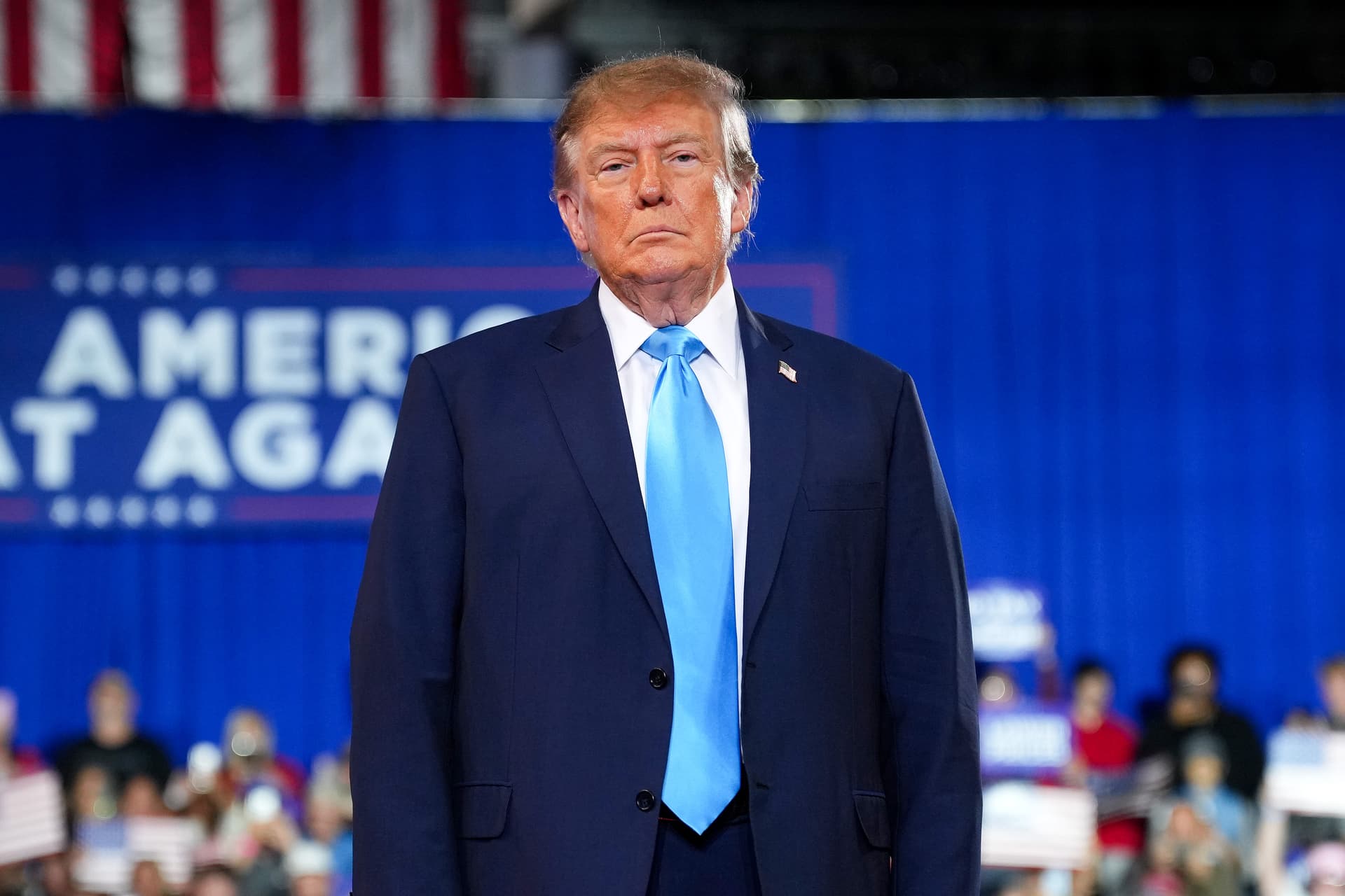 Eric Lee/Getty Images. Donald Trump at a midterm rally at the campus of Northern Kentucky University.