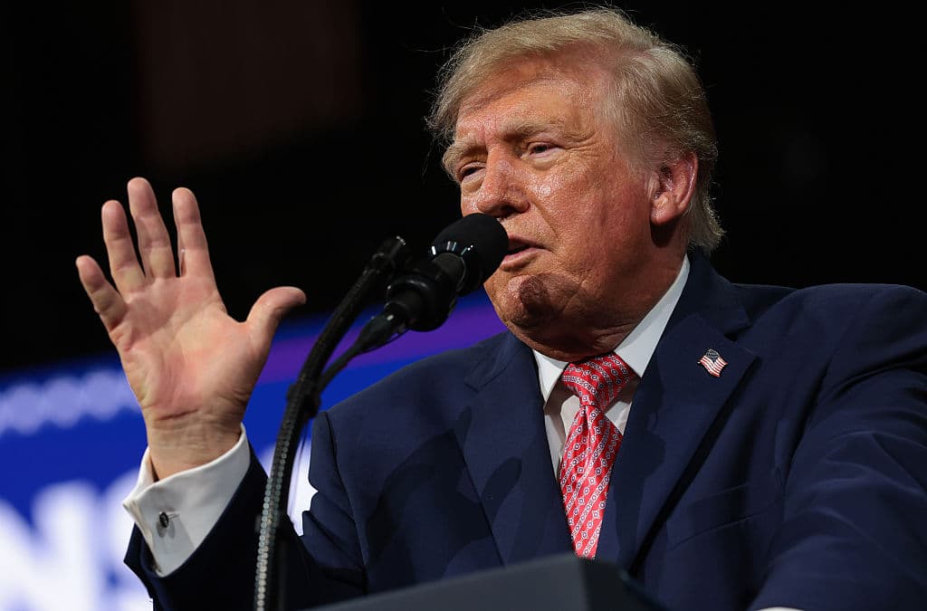 Anna Moneymaker/Getty Images President Trump speaks on October 19, 2026 at Park City, Kansas.