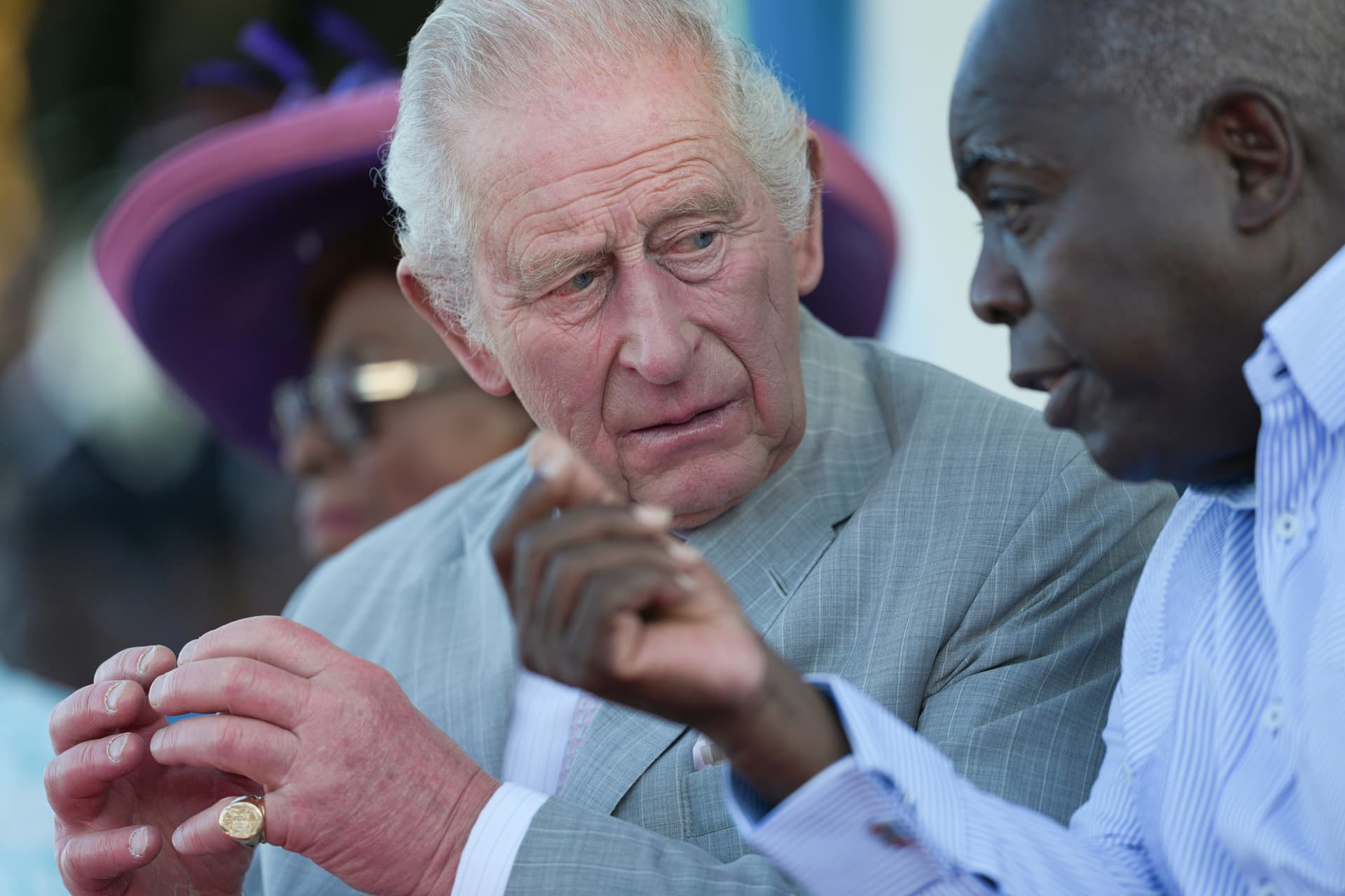 Ben Stansall/Getty Images King Charles III and Prime Minister of The Bahamas Philip Davis speak during a youth rally at Clifford Park during the royal visit to The Bahamas on October 27, 2026.
