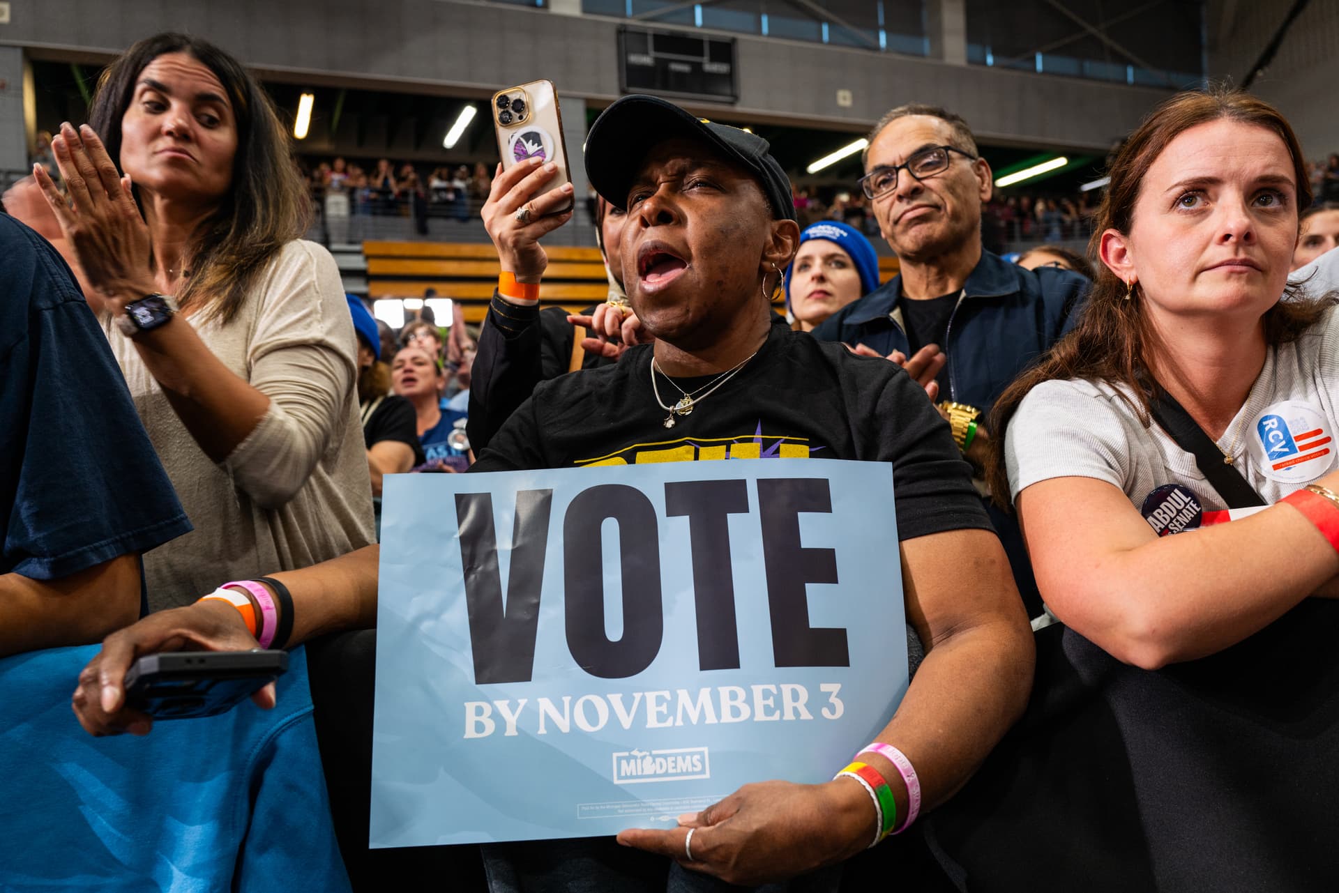 Spencer Platt/Getty Images Crowds watch as former President Obama joins Democratic candidates Jocelyn Benson and Abdul El-Sayed during a “Get Out the Vote" rally on October 24, 2026, at Detroit, Michigan.