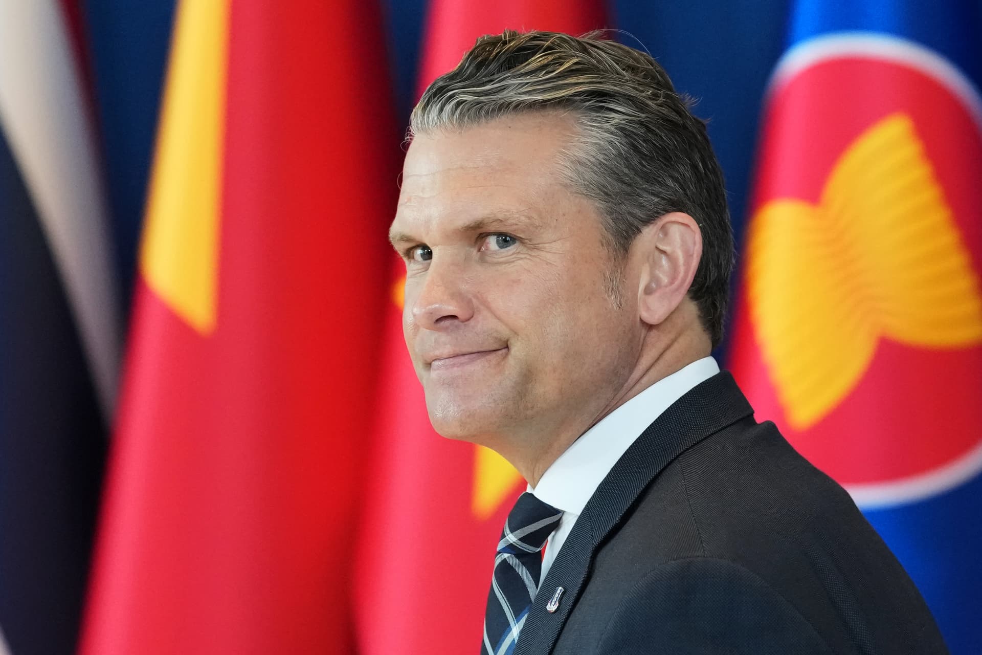 Aaron Favila/Getty Images Secretary of Defense Pete Hegseth leaves after attending the ASEAN Defense Ministers' Meeting at Mactan Expo on October 28, 2026 at Cebu, Philippines.