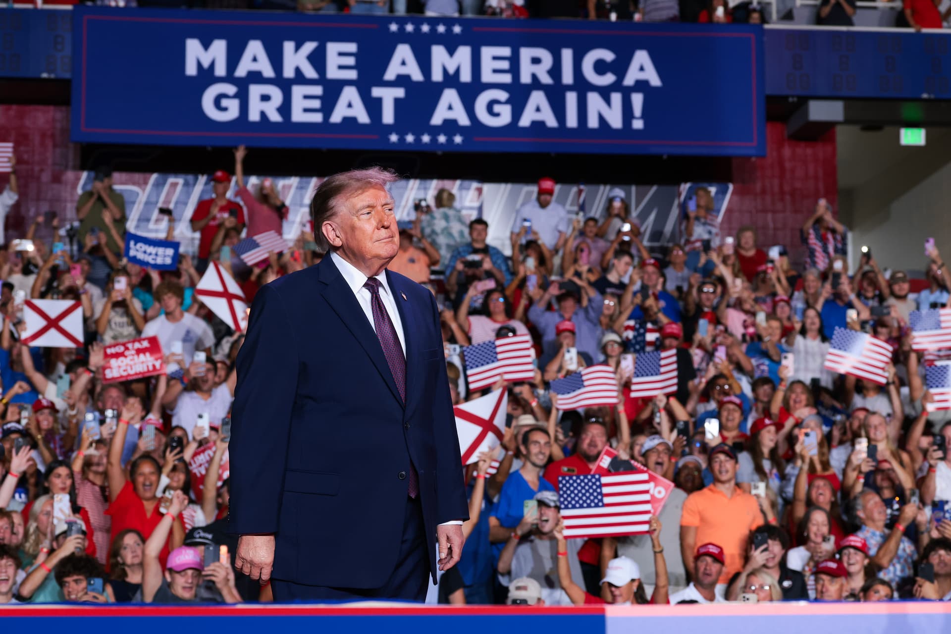 Anna Moneymaker/Getty Images President Trump at a campaign rally on October 2, 2026 at Mobile, Alabama.